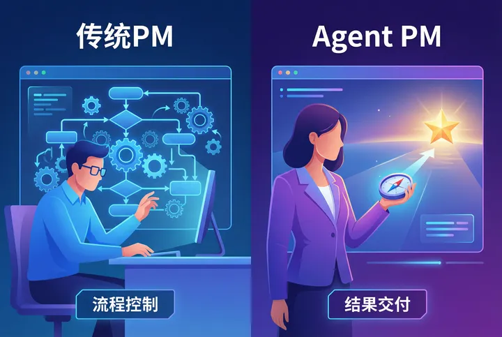 传统 PM vs Agent PM 的角色重塑 —— 从"流程控制"到"结果交付"的范式转移